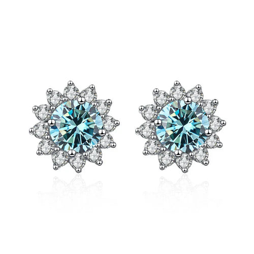 1 Ct D Color Moissanite Earrings 925 Sterling Silver Sunflower Studs For Women Wedding