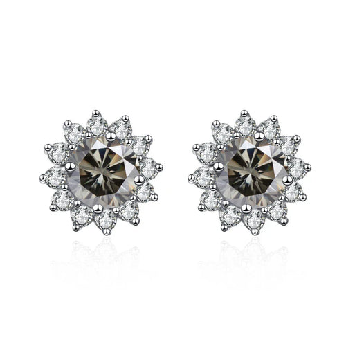 1 Ct D Color Moissanite Earrings 925 Sterling Silver Sunflower Studs For Women Wedding