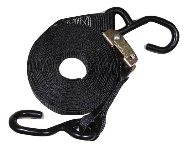 1" x 20 ft Heavy Duty Cam Buckle Tie Down Strap w/ Vinyl S Hooks | C120VS-BK RatchetStrap.Com