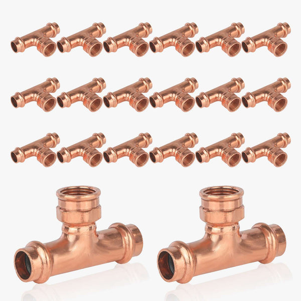 30 Pcs 1" x 1" x 1/2" Press x Press x Female Thread Copper Tee (Lead Free)