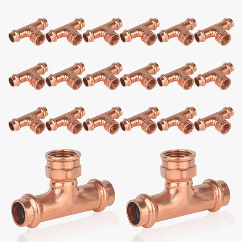 30 Pcs 1" x 1" x 3/4" Press x Press x Female Thread Copper Tee (Lead Free)