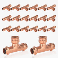30 Pcs 1/2" x 1/2" x 1/2" Copper Press x Press x Female Thread Tee (Lead Free)