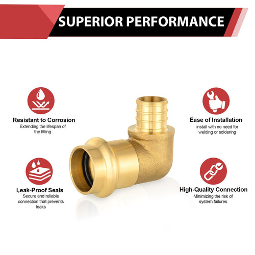1" Copper Press x 1" PEX Crimp Brass Elbow (Lead Free)