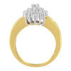 10K Yellow Gold 1.0 Cttw Round & Baguette Cut Diamond Floral Cluster Double-Channel Flared Band Statement Ring (H-I Color, SI2-I1 Clarity) - Size 6-1/2