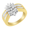 10K Yellow Gold 1.0 Cttw Round & Baguette Cut Diamond Floral Cluster Double-Channel Flared Band Statement Ring (H-I Color, SI2-I1 Clarity) - Size 6-1/2