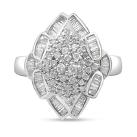 14K White Gold 7/8 Cttw Round and Baguette-Cut Diamond Cluster Ring (H-I Color, SI2-I1 Clarity) - Size 7