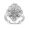 14K White Gold 7/8 Cttw Round and Baguette-Cut Diamond Cluster Ring (H-I Color, SI2-I1 Clarity) - Size 7
