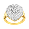 10K Yellow Gold 1.0 Cttw Round and Baguette Cut Diamond Oval Shaped Cluster Ring (I-J Color, I1-I2 Clarity) - Size 7