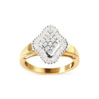 10K Yellow Gold 1/2 Cttw Round And Baguette-cut Diamond Rhombus Head and Halo Ring (I-J Color, I1-I2 Clarity) - Ring Size 7