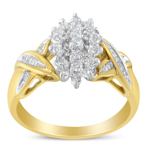10K Yellow Gold Round And Baguette-Cut Diamond Ring (1/2 Cttw, H-I Color, I1-I2 Clarity) - Size 6