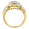 10K Yellow Gold Round and Baguette-Cut Diamond Cluster Ring (1.0 Cttw, I-J Color, SI1-SI2 Clarity) - Size 7
