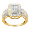 10K Yellow Gold Round and Baguette-Cut Diamond Cluster Ring (1.0 Cttw, I-J Color, SI1-SI2 Clarity) - Size 7