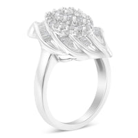 .925 Sterling Silver Â¾ Cttw Round and Baguette Cut Diamond Stair-Stepped Cluster Waterfall Cocktail Ring (I-J Color, I2-I3 Clarity) - Size 6