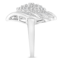 .925 Sterling Silver Â¾ Cttw Round and Baguette Cut Diamond Stair-Stepped Cluster Waterfall Cocktail Ring (I-J Color, I2-I3 Clarity) - Size 6
