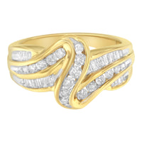 10K Yellow Gold 3/4 Cttw Channel Set Round and Baguette-cut Diamond Double Shank Bypass Ring (J-K Color, I1-I2 Clarity) - Size 6.75