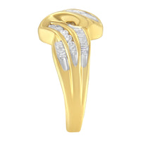 10K Yellow Gold 3/4 Cttw Channel Set Round and Baguette-cut Diamond Double Shank Bypass Ring (J-K Color, I1-I2 Clarity) - Size 6.75
