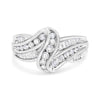 10K White Gold Ring 3/4 Cttw Round and Baguette-Cut Diamond Bypass Ring (H-I Color, I2-I3 Clarity) - Size 6