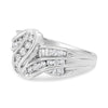 10K White Gold Ring 3/4 Cttw Round and Baguette-Cut Diamond Bypass Ring (H-I Color, I2-I3 Clarity) - Size 6