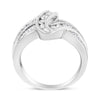10K White Gold Ring 3/4 Cttw Round and Baguette-Cut Diamond Bypass Ring (H-I Color, I2-I3 Clarity) - Size 6