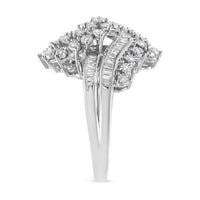10K White Gold 1/2 Cttw Round and Baguette-Cut "S" Shaped Bypass Cocktail Ring (I-J Color, I1-I2 Clarity) - Size 7