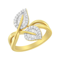 10K Yellow Gold 3/8 Cttw Round and Baguette-Cut Diamond Leaf Cocktail Ring - Size 7 (I-J Color, I1-I2 Clarity)
