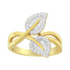 10K Yellow Gold 3/8 Cttw Round and Baguette-Cut Diamond Leaf Cocktail Ring - Size 7 (I-J Color, I1-I2 Clarity)