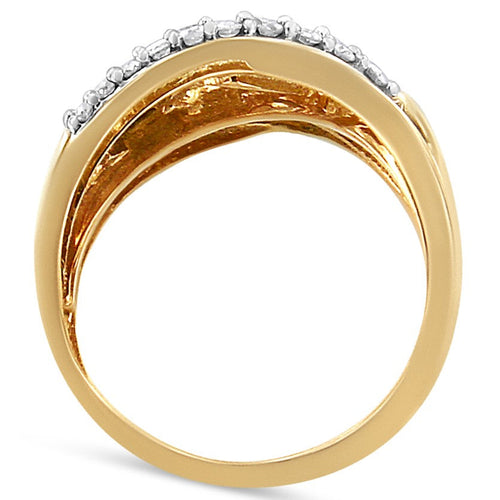 10K Yellow and White Gold 1.0 Cttw Round and Baguette-Cut Diamond Multirow Interwoven Cocktail Ring (I-J Color, I2-I3 Quality) - Size 7
