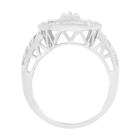 .925 Sterling Silver Round and Baguette Diamond Cathedral Ring (0.75 Cttw, H-I Color, I2-I3 Clarity) - Size 7