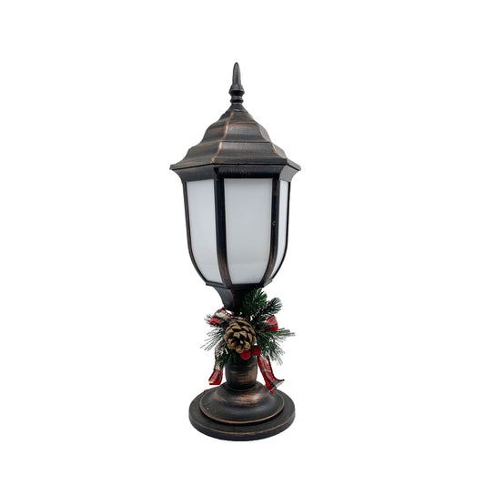 Gerson 18.7in H brushed bronze plastic lantern with fireglow LED and timer EasyOptionXY LLC