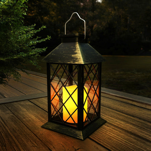 Solar Powered Lantern- Hanging or Tabletop Water Resistant LED Pillar Candle Lamp for Indoors or Outdoors-Classic Home and Garden Decor by Lavish Home EasyOptionXY LLC
