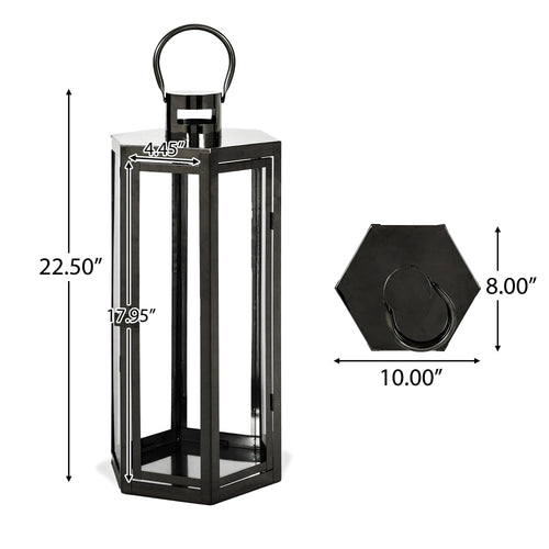 Brianna Stainless Steel Outdoor 23" Lantern, Black EasyOptionXY LLC