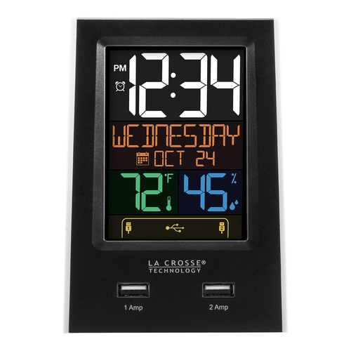 La Crosse Technology LCD Black Desktop Dual USB Charging Station with Alarm, C86224 EasyOptionXY LLC