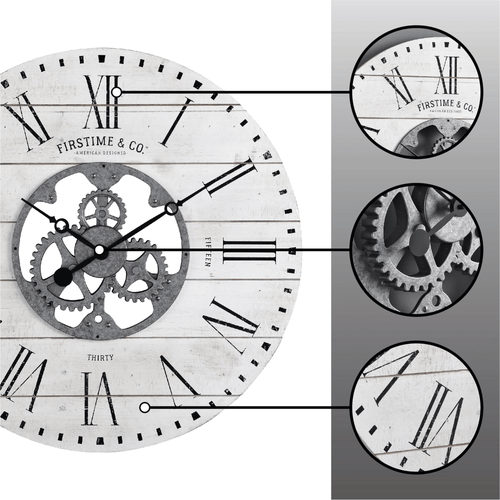 FirsTime & Co. White Shiplap Gears Wall Clock, Farmhouse, Analog, 27 x 2 x 27 in EasyOptionXY LLC