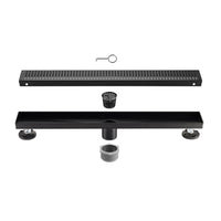 24" Linear Shower Drain, Square Hole Pattern Shower Drain, Matte Black Polished 304 Stainless Steel Linear Drain with Levelingft & Hair Strainer