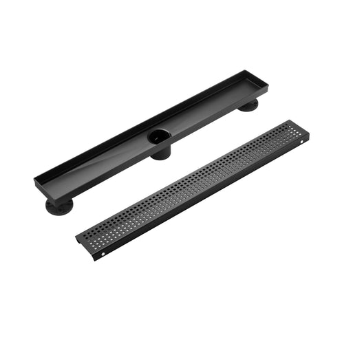 36" Linear Shower Drain, Square Hole Pattern Shower Drain, Matte Black Polished 304 Stainless Steel Linear Drain with Levelingft & Hair Strainer