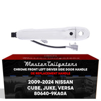 Exterior Door Handle Chrome Replacement for Nissan Cube (09-14), Juke (11-17), Versa (12-24) OE Part # 80640-9KA0A | Front Left Driver Side w/ Keyhole Cover