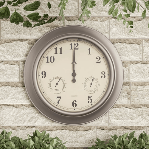 Villacera Indoor Outdoor Wall Clock Thermometer Hygrometer ?¨C 18?' Silver EasyOptionXY LLC