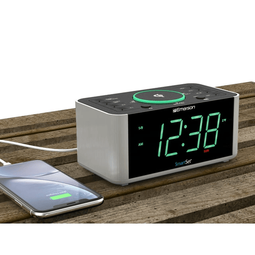 Emerson Alarm Clock Radio and Wireless Charger with Bluetooth, Compatible with iPhone XS Max/XR/XS/X/8/Plus, 10W Galaxy S10/Plus/S10E/S9, All Qi Compatible Phones, ER100202 EasyOptionXY LLC