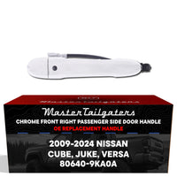 Exterior Door Handle Chrome Replacement for Nissan Cube (09-14), Juke (11-17), Versa (12-24) OE Part # 80640-9KA0A | Front Right Passenger Side w/o Keyhole Cover