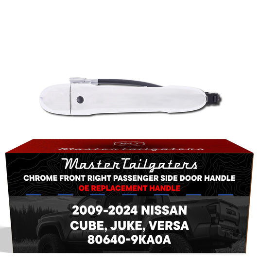 Exterior Door Handle Chrome Replacement for Nissan Cube (09-14), Juke (11-17), Versa (12-24) OE Part # 80640-9KA0A | Front Right Passenger Side w/o Keyhole Cover