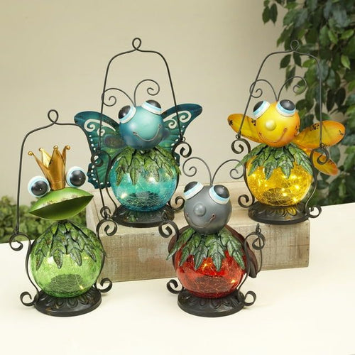 Gerson Set of 4 Assorted 13-inch High Metal and Glass Solar Garden Critter Lanterns EasyOptionXY LLC