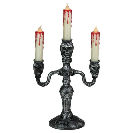 13.75" Antique Silver Skull Trio Halloween Candelabra EasyOptionXY LLC