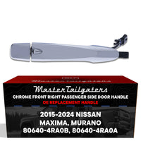 Exterior Door Handle Chrome Replacement for Nissan Maxima (2016-2024), Murano (2015-2024) OE Part # 80640-4RA0B, 80640-4RA0A | Front Right Passenger Side w/o Keyhole Cover
