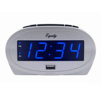 Equity 0.9 inch Blue LED Alarm Clock with USB Port, 30025 EasyOptionXY LLC
