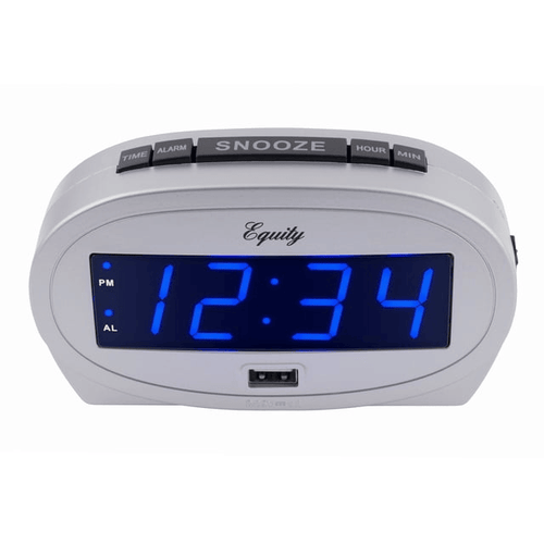 Equity 0.9 inch Blue LED Alarm Clock with USB Port, 30025 EasyOptionXY LLC