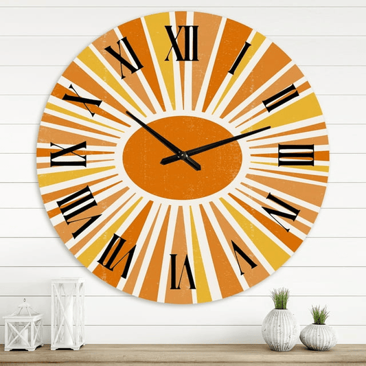 Designart 'Minimalist Bright Shining Orange Sun Rays I' Modern Wall Clock(Size 36" x 36") EasyOptionXY LLC