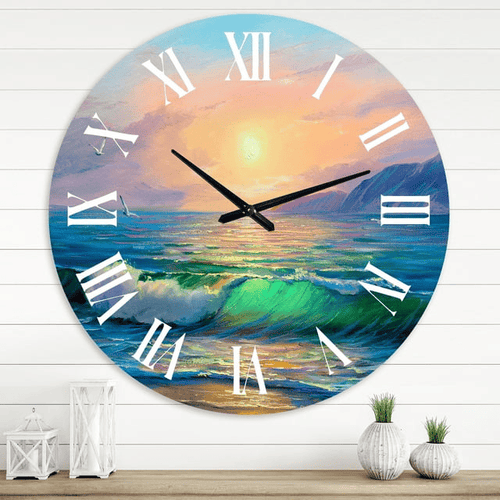 Designart 'Blue Waves Breaking At The Beach V' Nautical & Coastal Wall Clock(Size 29" x 29") EasyOptionXY LLC