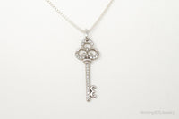 Large Designer Cubic Zirconia Key Sterling Silver Necklace