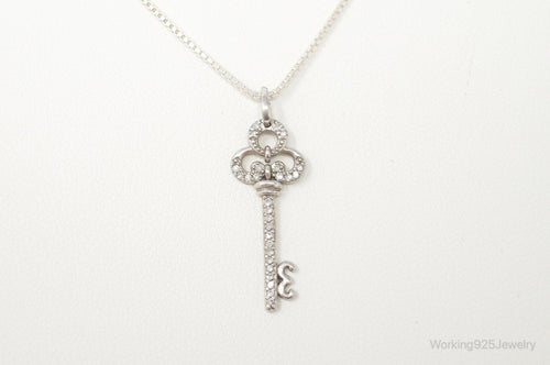 Large Designer Cubic Zirconia Key Sterling Silver Necklace