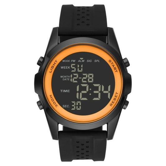 George Men's Digital Watch: Gunmetal Case, Orange Bezel, Black Silicone Band(FMDOGE032) EasyOptionXY LLC